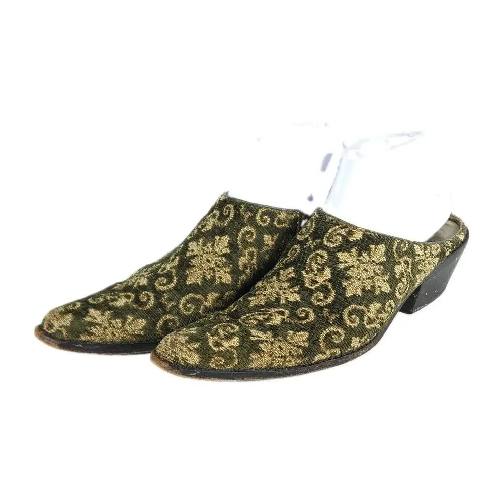 Matisse Women's US 9M Vintage Green Fabric Pointed Toe Boho Tapestry Mule